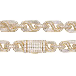 Cadena cubana de eslabones gruesos de 14 mm con diamantes incrustados, chapada en oro, estilo hip hop. - Product Image 4