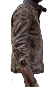 Chaqueta de cuero auténtico para hombre, Casaca desgastada Estilo Vintage, marrón - Product Image 2