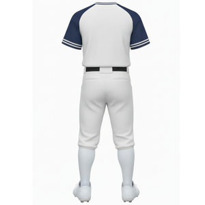 Uniforme de baseball professionnel bleu marine à manches raglan, maillot de performance blanc uni et pantalon assorti - Product Image 3