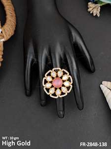 Traditional Kundan <b>Jewellery</b> High Gold Polish with Pearl & Stone DetailingFinger Rings - Product Image 3