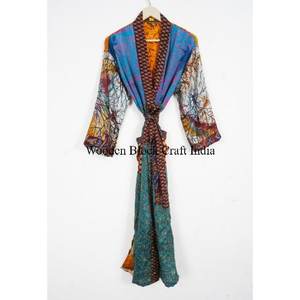 Indian Vintage Silk Sari Kimono Dress for Women Recycled <b>Nightdress</b>/Beachwear/Swimwear for Summer and Spring - Product Image 6