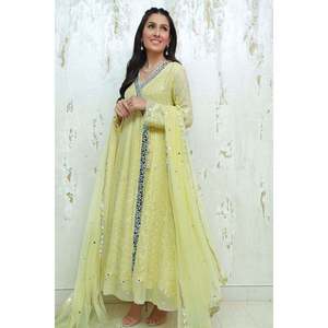 Conjunto de Dupatta y Pantalones Kalidaar con Infusión de Limón en Chifón para Primavera/Verano - Product Image 2