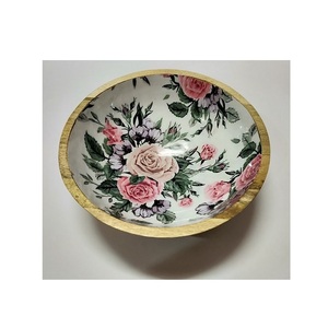 Cuencos de mesa para servir en la encimera Impresión de flores en cuencos de madera maciza natural a la venta Utensilios de cocina Vajilla Artículos para el hogar - Product Image 1