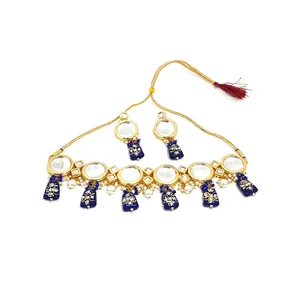Ensemble de colliers de luxe pour femmes et filles, sertis de pierres Meenakari Kundan, plaqué or, bijoux de mariée et de haute joaillerie - Product Image 3