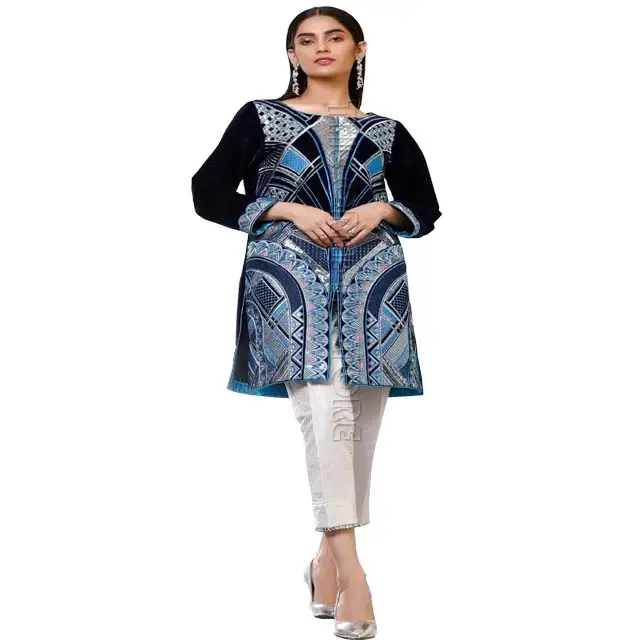 Hochwertiges besticktes Samt hemd, verziert mit Dori Piping Indian und Pakistani Schöne Freizeit kleider