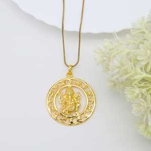 18k Gold Plated Lord Ganesh Religious <b>Pendant</b> Yoga Necklace Unisex <b>Men</b> and Women <b>Pendant</b> in Brass Material With Rope Chain - Product Image 2