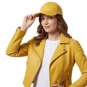 Yellow Genuine Leather Motorbike Jacket <b>Women</b> Custom Bulk Wholesale Factory Direct Biker Style Ladies Fashion Gear OEM ODM - Product Image 1