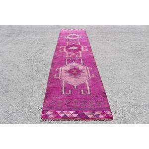 Tapis turc Herki Runner 3x12,5 pi (91x382 cm), tapis en laine marocain rose vintage - Product Image 1