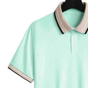 <b>Men</b> Solid Mint <b>Green</b> Breathable for <b>Shirt</b> Short Sleeve Knit Top Contrast Collar Cuff Trim Button Placket Regular Fit Casual - Product Image 3