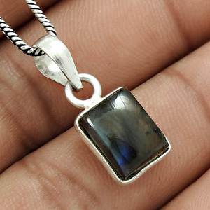 Vente chaude Top Produit 925 En Argent Sterling Naturel Labradorite Pierre Précieuse Forme Carrée Charme Pendentif Bohème Bijoux Faits À La Main - Product Image 6
