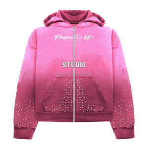 Sudadera con capucha con diamantes de imitación para mujer con cremallera y Personalización completa Sudaderas con capucha básicas con diamantes de imitación de la más alta calidad - Product Image 1