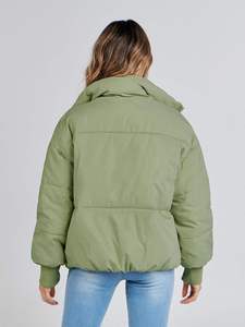 <b>Women</b> <b>light</b> green padded winter <b>jacket</b> warm zip front outerwear thick puffer coat hooded cozy style for casual cold weather wear - Product Image 3