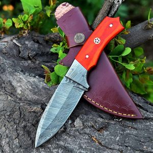 Couteau à dépecer damas couteau de chasse de survie avec gaine en cuir Style Cowboy supporté par OEM pour la chasse Camping manche rouge - Product Image 4