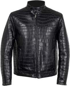 Blouson aviateur en cuir de vachette véritable pour homme en cuir gaufré crocodile blouson en cuir de motard avec logo personnalisé de la marque - Product Image 3