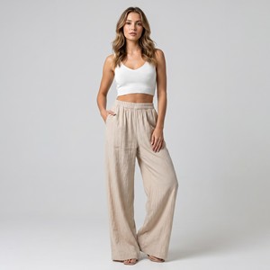 Pantalon Lurex léger et ample avec ceinture élastique, 100 % viscose, taille unique (tailles 38-44) - Product Image 1