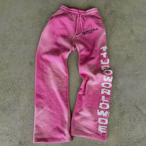 Pantalons de survêtement délavés à l'acide de haute qualité pour hommes Logo personnalisé 100% coton pantalon Hip Hop à jambes larges - Product Image 3