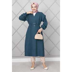 Cape longue modeste avec ceinture élastique couleur pétrole - Product Image 1
