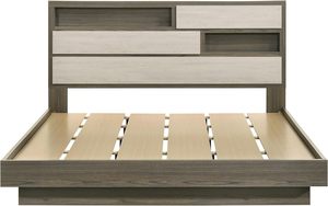 Fenwick Khung giường bằng gỗ hiện đại cỡ Đông <span class=keywords><strong>King</strong></span> Khung Giường Giường gỗ sồi Xám/hạnh nhân 48 inch Giường đồ nội thất gia đình - Product Image 2