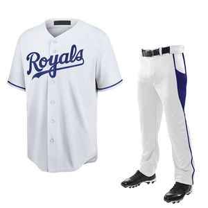 Conjunto de Uniforme de Béisbol Blanco y Azul, Tela Tackle Twill, Absorbente de Humedad, Corte Regular para Hombre, Manga Corta, Pantalones, 100% Poliéster - Product Image 1