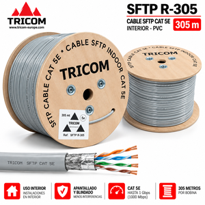สายเคเบิลเครือข่าย TRICOM SFTP CAT 5E ยาว 305 เมตร สำหรับภายในอาคาร แบบมีฉนวน PVC ตัวนำ CCA สีเทา - Product Image 2