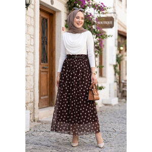 Brown Polka Dot Chiffon Tulle Summer <b>Skirt</b> with <b>Elastic</b> Waist Women's Fashion Accessory - Product Image 1