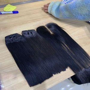 Extensiones de cabello negro liso de hueso Paquetes súper dobles dibujados 100% Cabello humano virgen natural sin procesar - Product Image 5