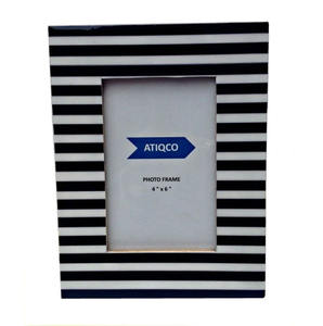 Stripe Anchor 4x6 Marcos de visualización de imágenes Diseño versátil Marco de fotos de madera digital Patrón de rayas azules Artesanía de oficina en casa - Product Image 5