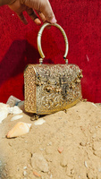 Pochette de soirée indienne entièrement artisanale en laiton doré à motifs floraux, sac de luxe pour femme, mode traditionnelle en velours