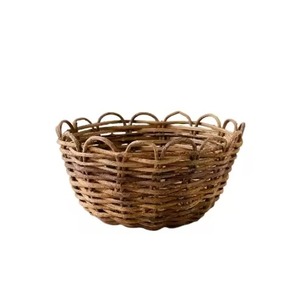 Handcrafted Curved Edge <b>Rattan</b> Basket Stylish Woven <b>Storage</b> for Kitchen Essentia Fruits Snacks Laundry Use Wholesale From India - Product Image 1