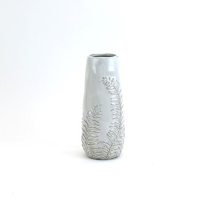 CLV9013CR - Large Cream Reactive Glazed <b>Vase</b> with Fern Print - 5.5 W x 12.8 H - Product Image 1