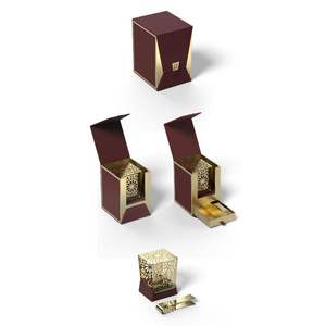 Juego de Regalo de Mubkhar de Madera y Metal Árabe de Lujo |   Quemador de Incienso de Latón Dorado con Filigrana |   Quemador de Incienso Premium Bakhoor Oud, Diseños Prisma - Product Image 5