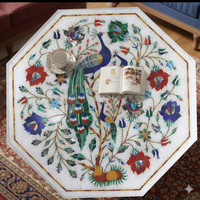 Plateau de table en marbre de 12 pouces avec incrustations, fait à la main, décoratif, imitation antique, motif d'art Mugal, table pour la maison et cadeau