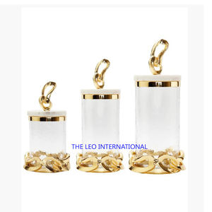 Juego de botes de almacenamiento de mármol redondo de grado seguro para cocina, recipiente de cocina personalizado con tapa dorada de flores, venta al por mayor - Product Image 4