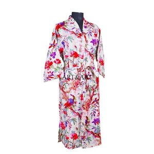 Kimono Robe Vintage Kantha de Qualité Supérieure, Longueur Intégrale, Col en V, Manches 3/4, Imprimé Floral, 100% Coton Doux, Festival Culturel Japonais - Product Image 6