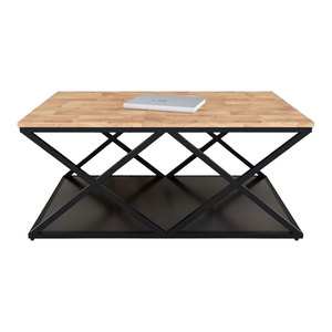 Industrial-Style Convertible Living Room <b>Sofa</b> <b>Table</b> Iron Frame & Rubber Wood 100x60x45cm TT68149 - Product Image 1