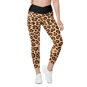 Be Ike-Conic High Waist Wild <b>Leopard</b> Crossover <b>Leggings</b> Breathable Nylon Spandex Compression Plus Size Ankle Length Tie Dye Logo - Product Image 1