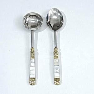 Brass Metal Silver Plated Decorative Salad Serving <b>Set</b> MOP Design Handle <b>Kitchen</b> Serving <b>Set</b> - Product Image 5