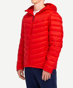 Chaqueta acolchada de Chevron rojo personalizada para hombre, cálida, ligera, con relleno de poliéster, cierre de cremallera, cuello levantado, Aventuras - Product Image 1