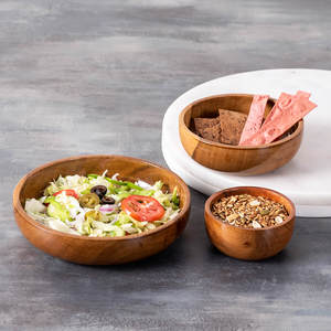 Cuencos de madera poco profundos ecológicos, juego de cuencos de madera decorativos seguros para alimentos para servir en la mesa de la cena - Product Image 2