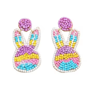 Pendientes de cuentas de zanahoria de conejito de Pascua hechos a mano, joyería de declaración de cuentas de semillas blancas para mujer, regalo de vacaciones de primavera - Product Image 5