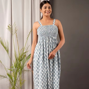 Indien main bloc imprimé fleuri coton robe d'été pour les femmes Boho sans manches naturel Midi personnalisé ODM approvisionnement vente - Product Image 1