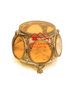 Boîte à bijoux en métal et verre en laiton pur au design attrayant, boîte à bijoux en métal de luxe à la vente chaude pour le rangement - Product Image 1