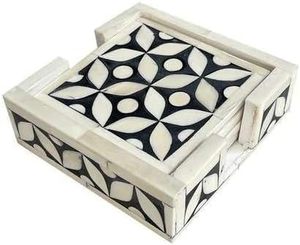 AALIYAN IMPEX Posavasos con incrustaciones de hueso de estilo clásico hecho a mano, Juego de 4 posavasos absorbentes para mesa de café con soporte para bebidas - Product Image 6