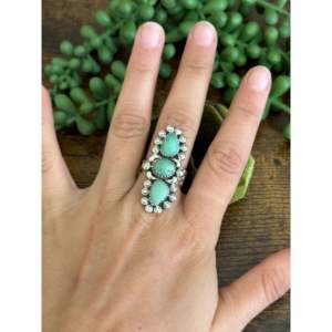 Southwest Handmade Kingman <b>Turquoise</b> Sterling Silver Bezel Set Adjustable <b>Ring</b> - Product Image 2