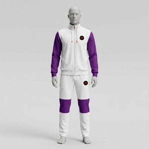 Conjunto Deportivo para Hombre, Blanco y Morado, Chaqueta Deportiva con Cierre Completo, Pantalones Jogger, Ropa Deportiva Colorblock para Entrenamiento, Gimnasio, Running y Fitness - Product Image 1