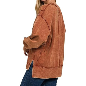 2024 personalizado ácido lavado pulóver cuello redondo sudadera de gran tamaño para mujer nuevo estilo Vintage estampado con Puff Technics logotipo personalizado - Product Image 5