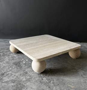 Base de sphère carrée en travertin beige naturel Table d'appartement à manger Design moderne Revêtement mural d'hôtel fait main résistant au feu - Product Image 2