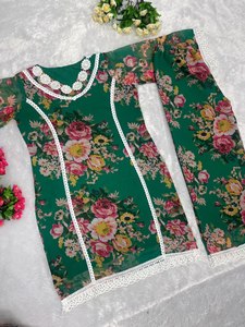 ชุดคุर्ติ-เซ็ต ผ้าไหมจอร์เจตต์เนื้อหนัก พิมพ์ลายดิจิทัล สไตล์อินเดีย ดีไซน์ใหม่ล่าสุด สำหรับใส่ลำลอง - Product Image 6