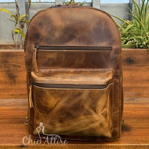 Venta caliente de gran capacidad portátil de ocio de cuero de grano completo mochila para portátil de cuero genuino duradero 15,6 pulgadas mochila para portátil - Product Image 1