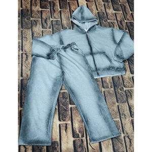 Trajes Deportivos Personalizados para Hombre, Lavados al Ácido, 100% Algodón, Felpa Francesa, Traje Deportivo Holgado con Cremallera, Pantalones Deportivos Anchos con Bolsillos Laterales - Product Image 2